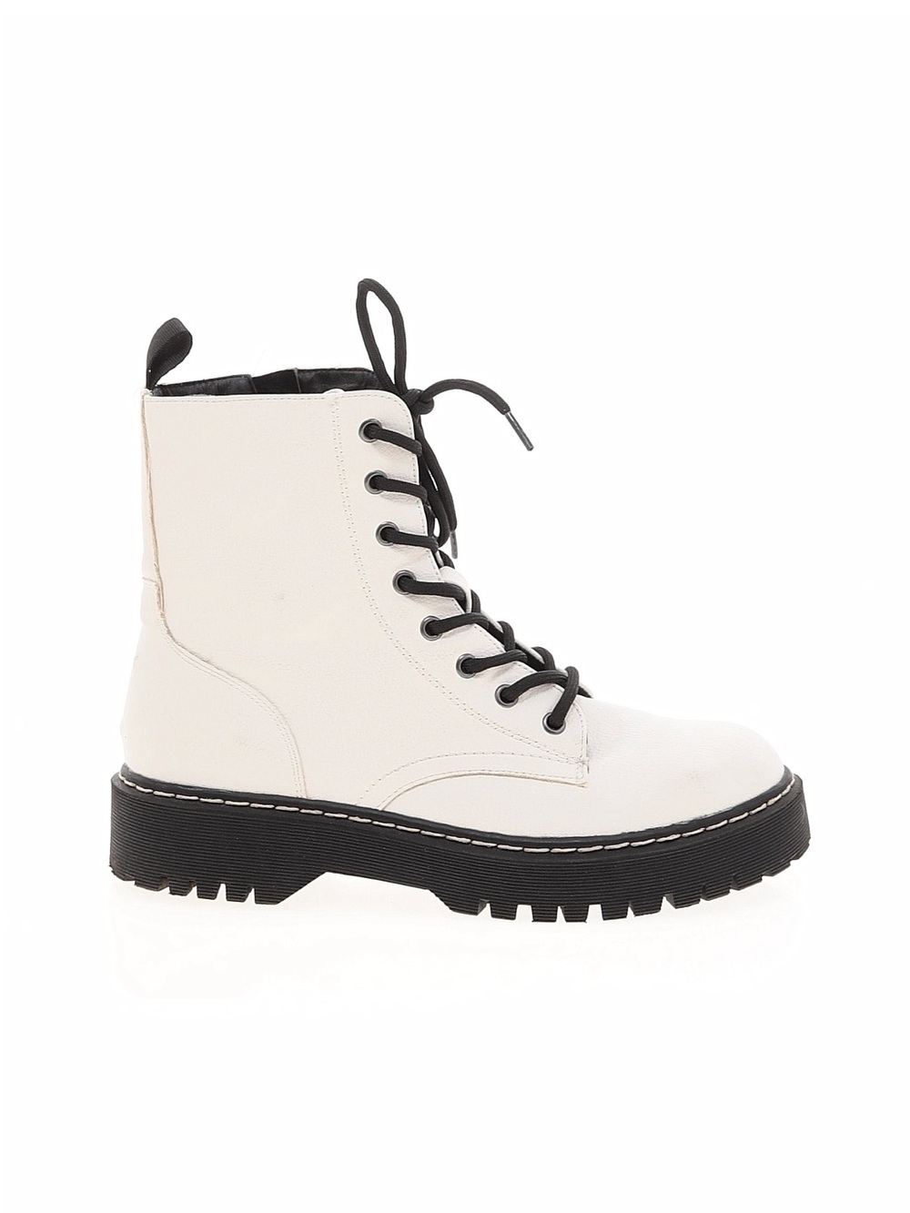 Sincerly Jules White Lace-Up Combat Boots with Black Accents Size: 7,5